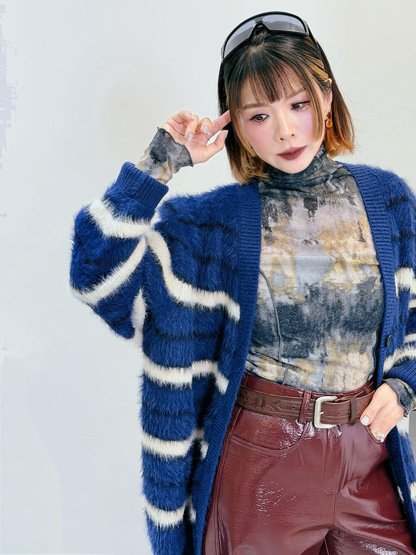 Hairy Striped Cardigan (2 Colours)