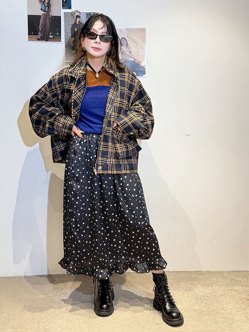 Embroidered Trim Plaid Turtle Neck Cargo Jacket (2 Colours)