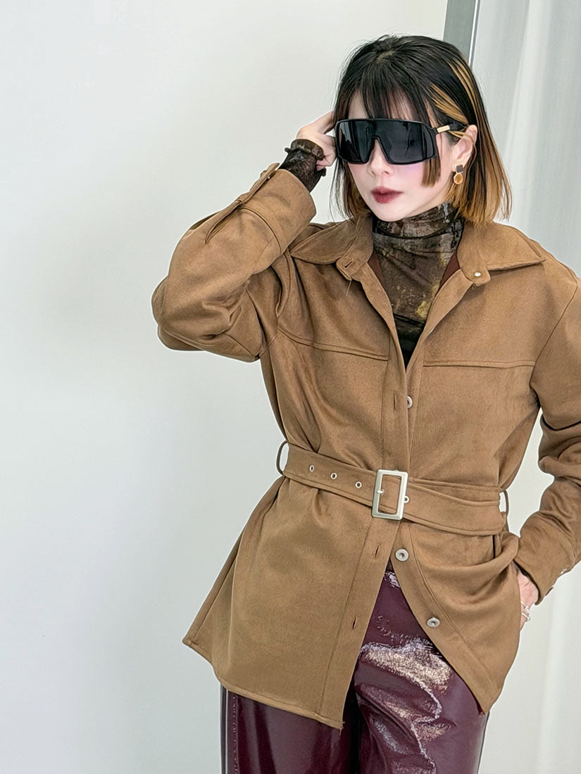 Belted Suede Shirt Jacket (2 Colours)
