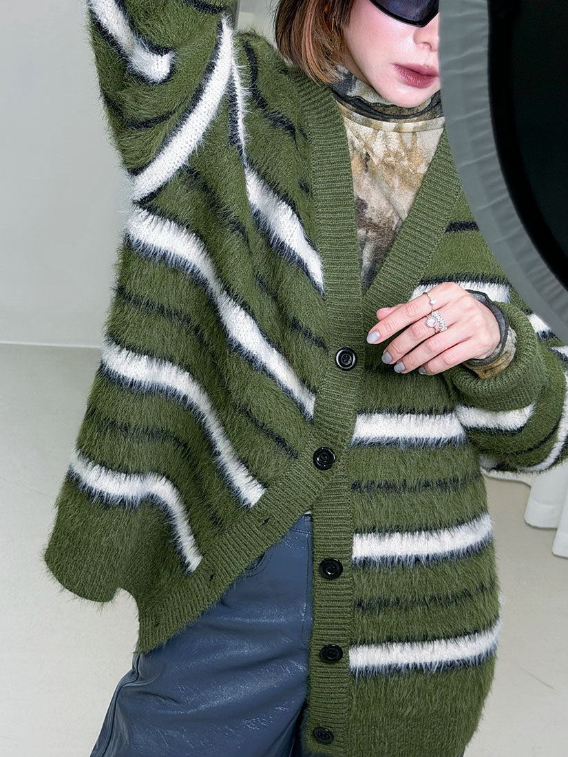 Hairy Striped Cardigan (2 Colours)
