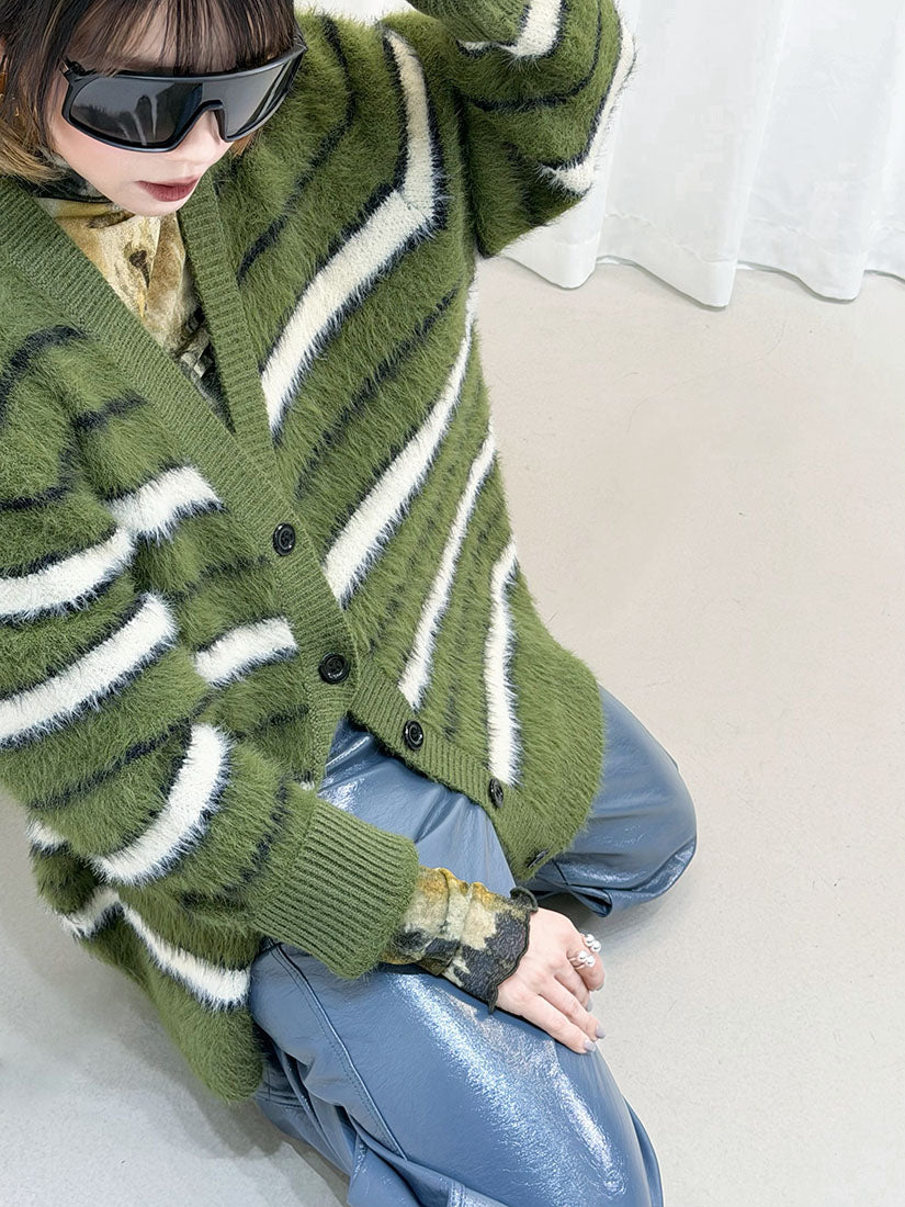 Hairy Striped Cardigan (2 Colours)