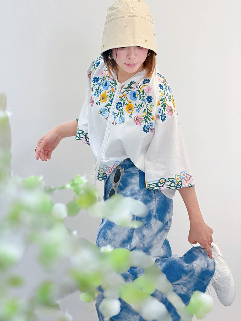 Embroidered Strappy Blouse