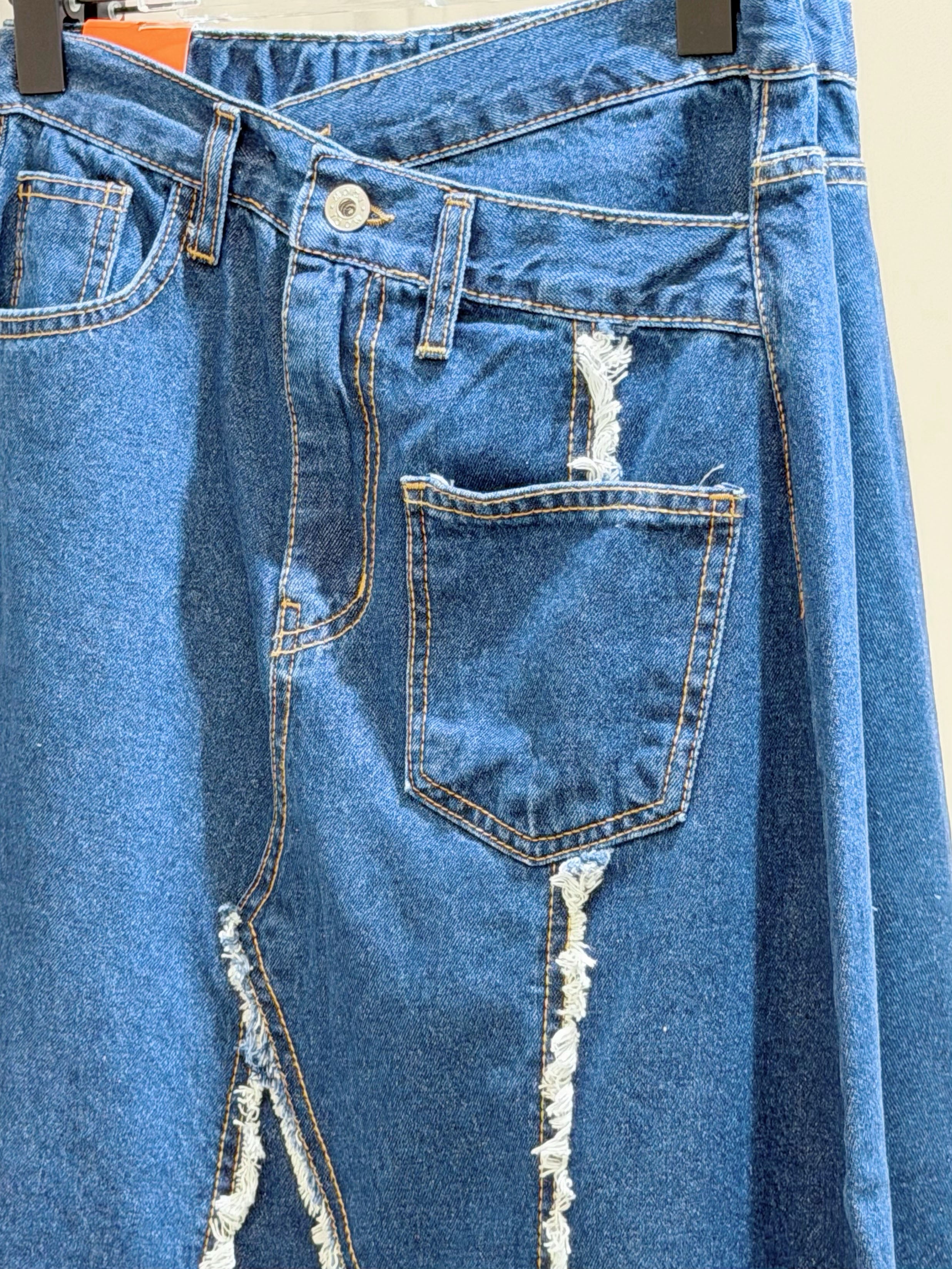 Asymmetric Raw Edge Denim Skirt (2 Colours)