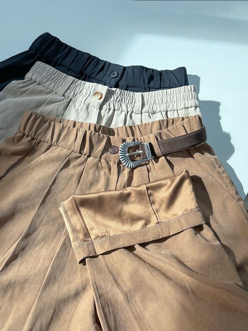 Pleated Brushed Wide Leg Pants (3 Colours)