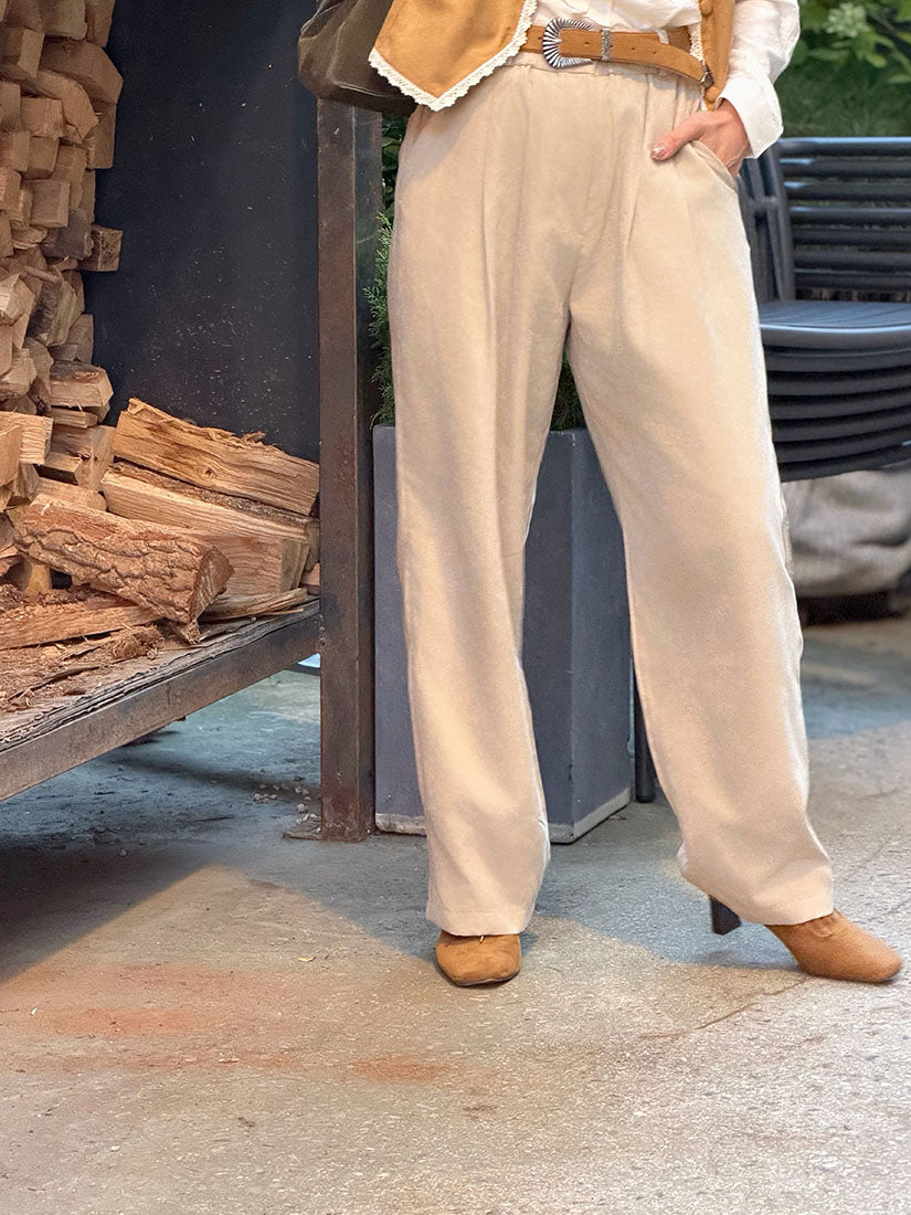 Pleated Brushed Wide Leg Pants (3 Colours)