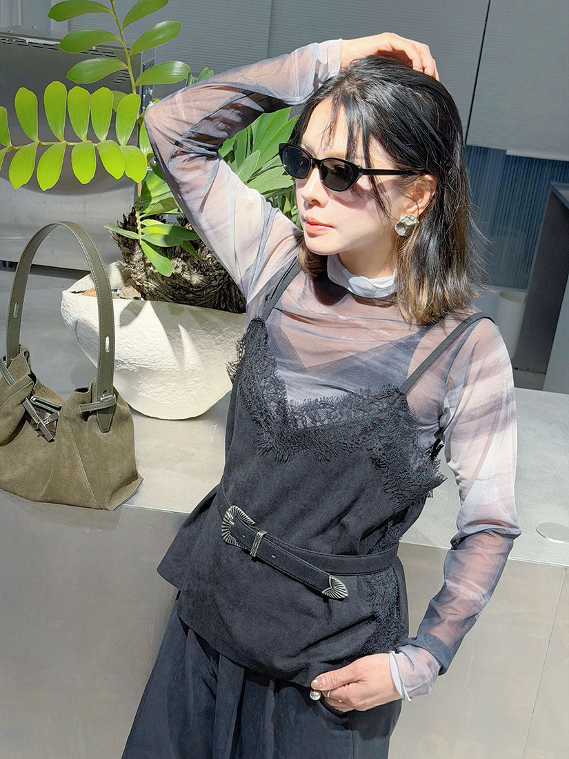 Ink Wash Printed Mesh Top (2 Colours)