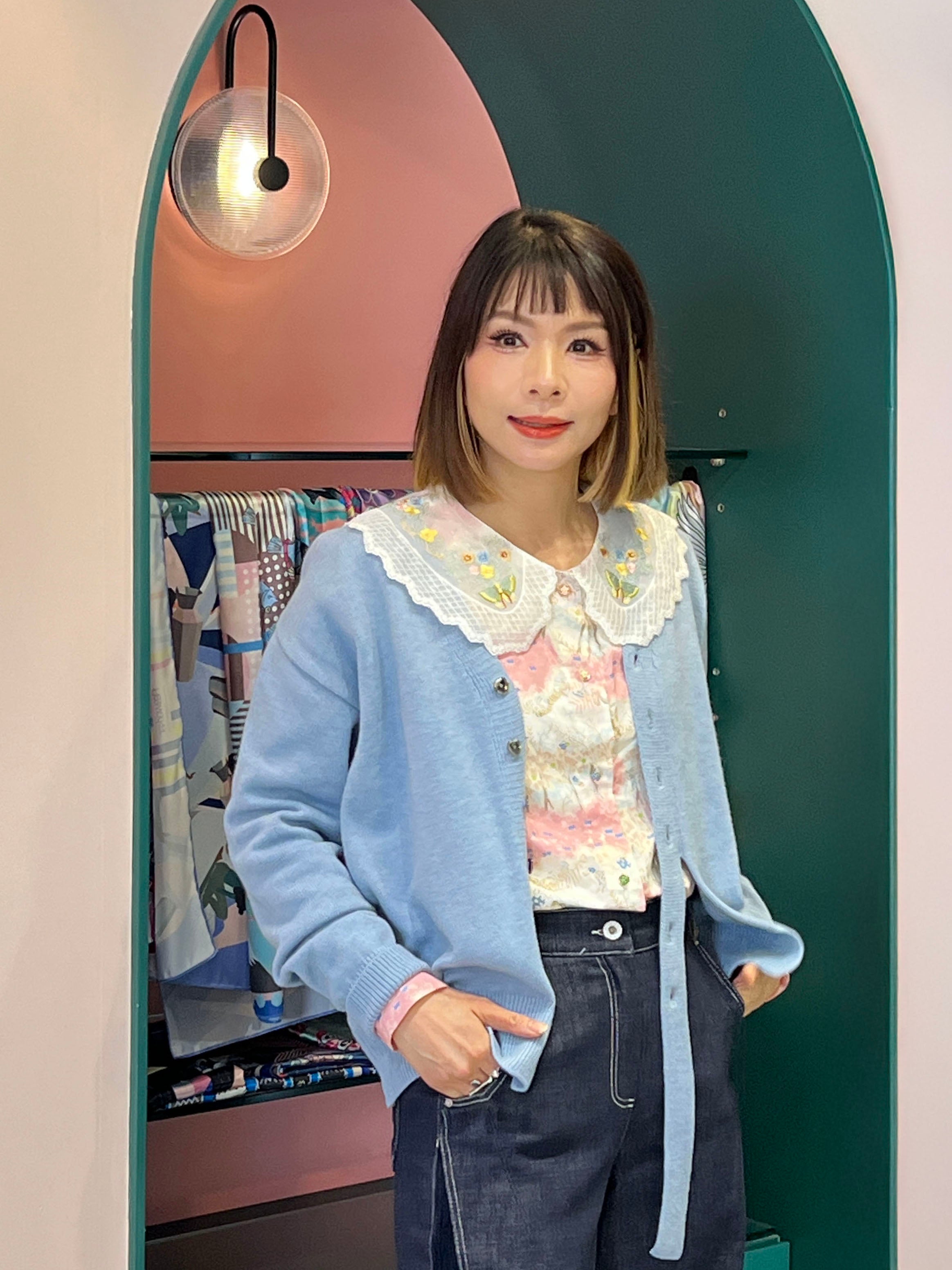 Embroidered Collar Forest Printed Blouse