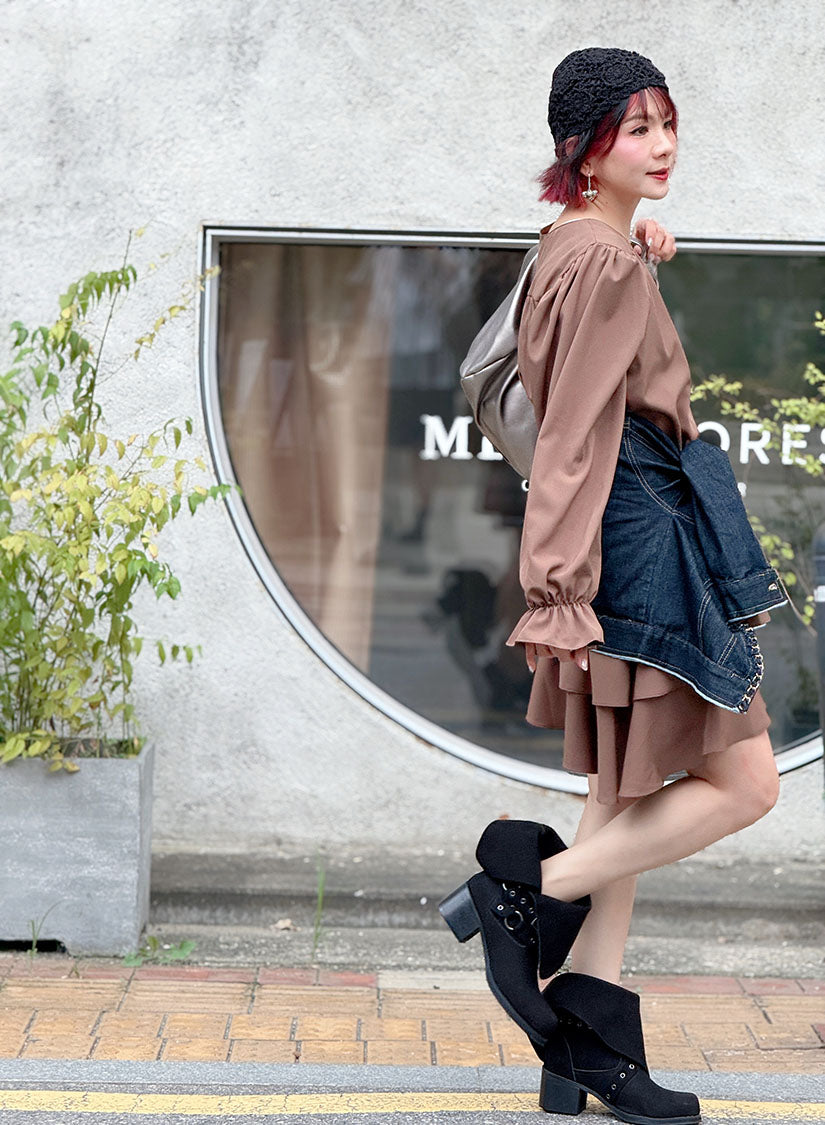 Leather Folded Suede Ankle Boots(2 Colours)
