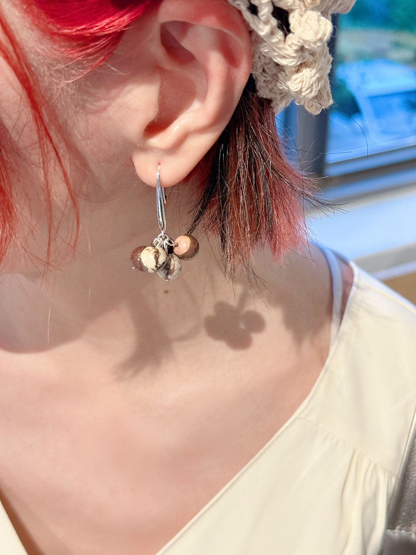 Hoop Stone Beads Earrings(3 Colours)