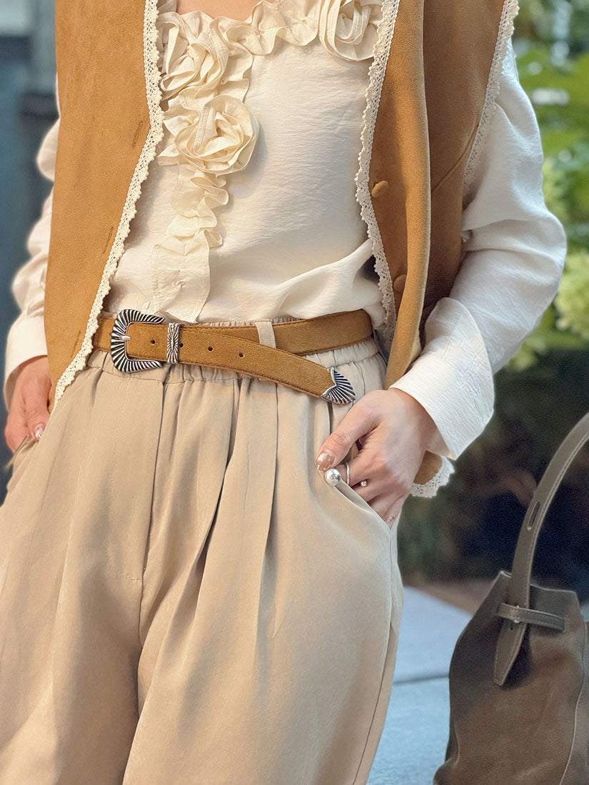 Western Engraved Buckle Suede Belt (3 Colours)