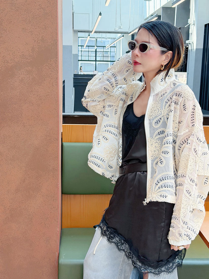 Rope Embroidered Zip Up Jacket