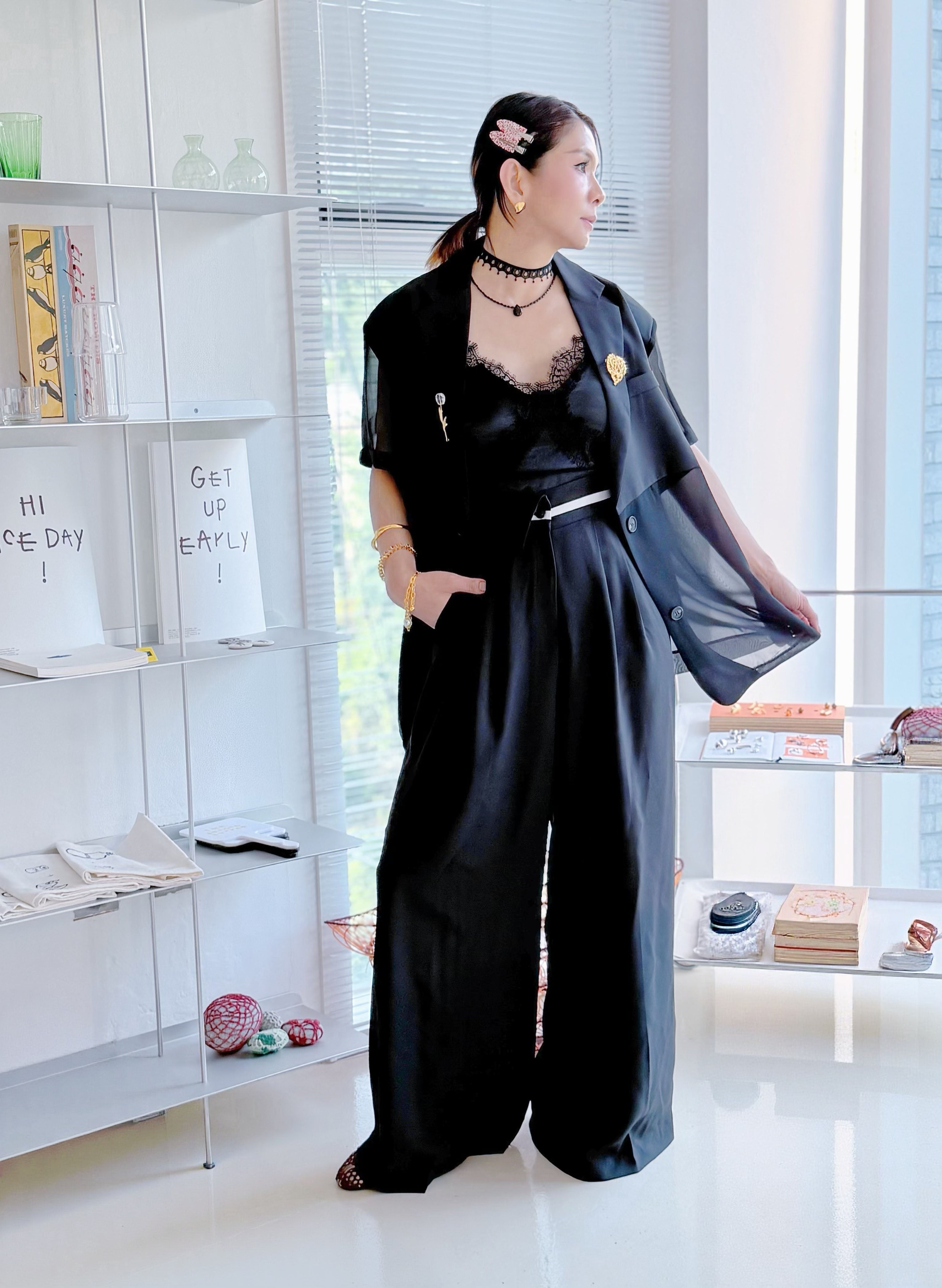 Half Collar Striped Waist Wide Leg Pants (2 Colours)