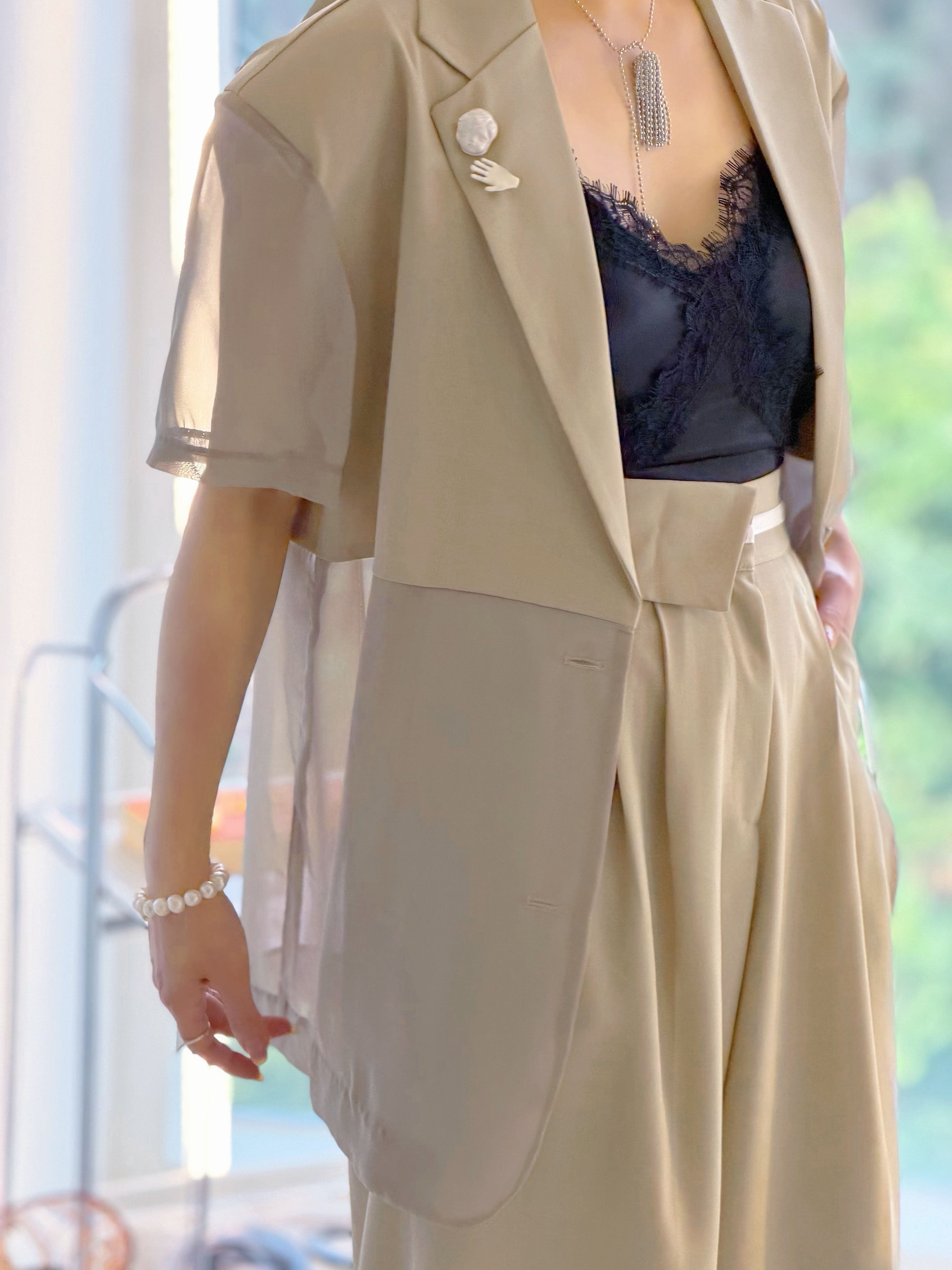 Half Mesh Panel Blazer (2 Colours)
