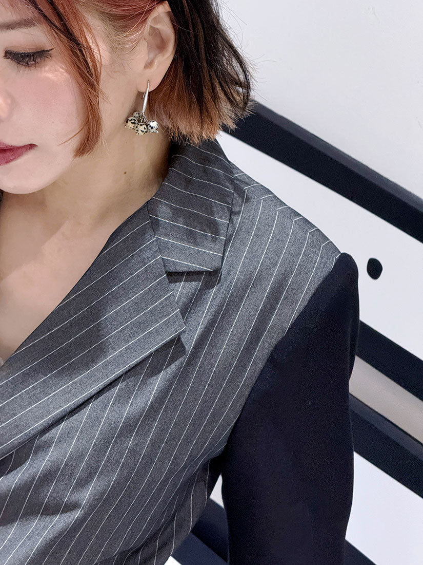 Asymmetrical Striped Panel Double Breasted Blazer