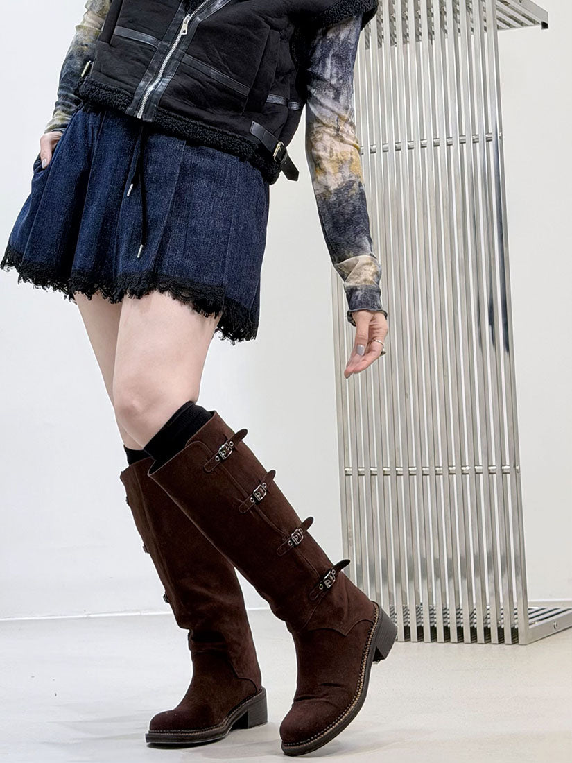 Suede Denim Pleated Skort (2 Colours)