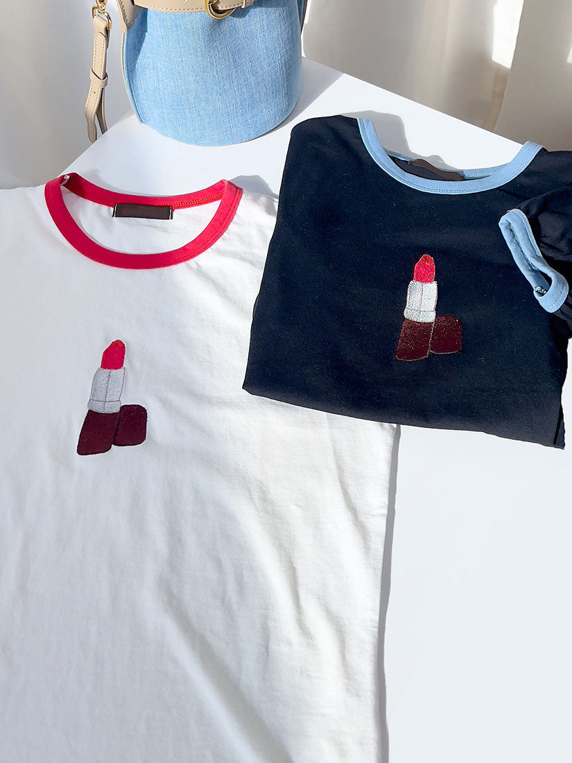 Lipstick Embroidered Tee (2 Colours)