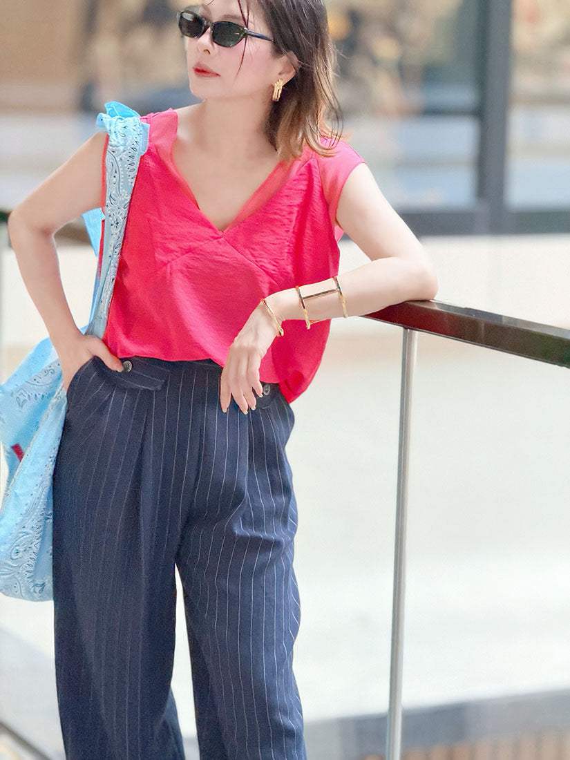 Flap Detailed Pin-Striped Wide Leg Pants (2 Colours)