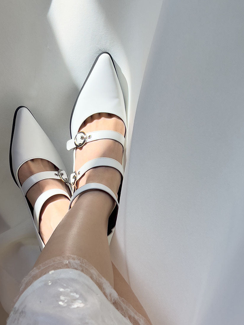 3 Straps Pointy Shoes(2 Colours)