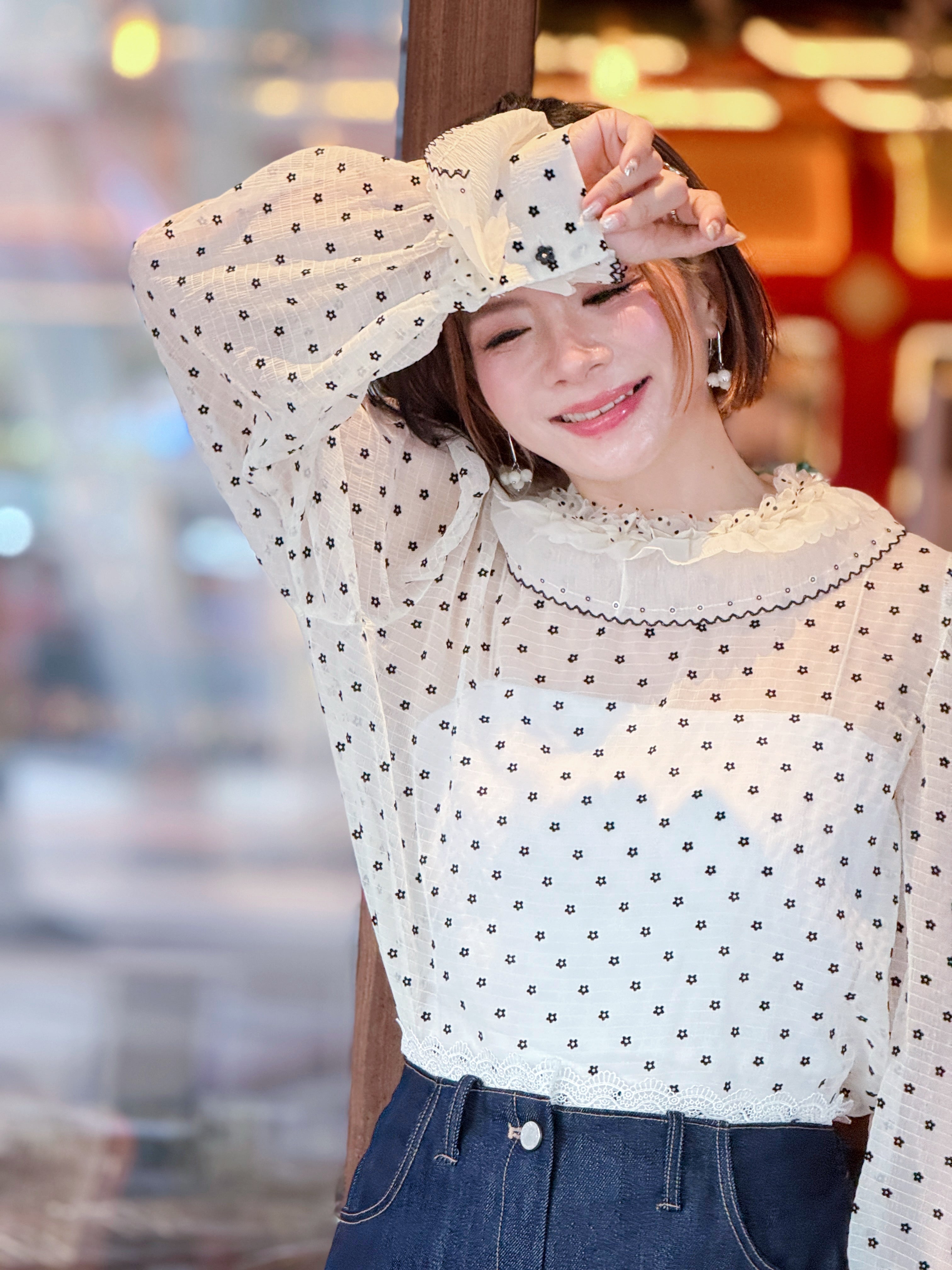 Sheer Floral Flocking Print Top