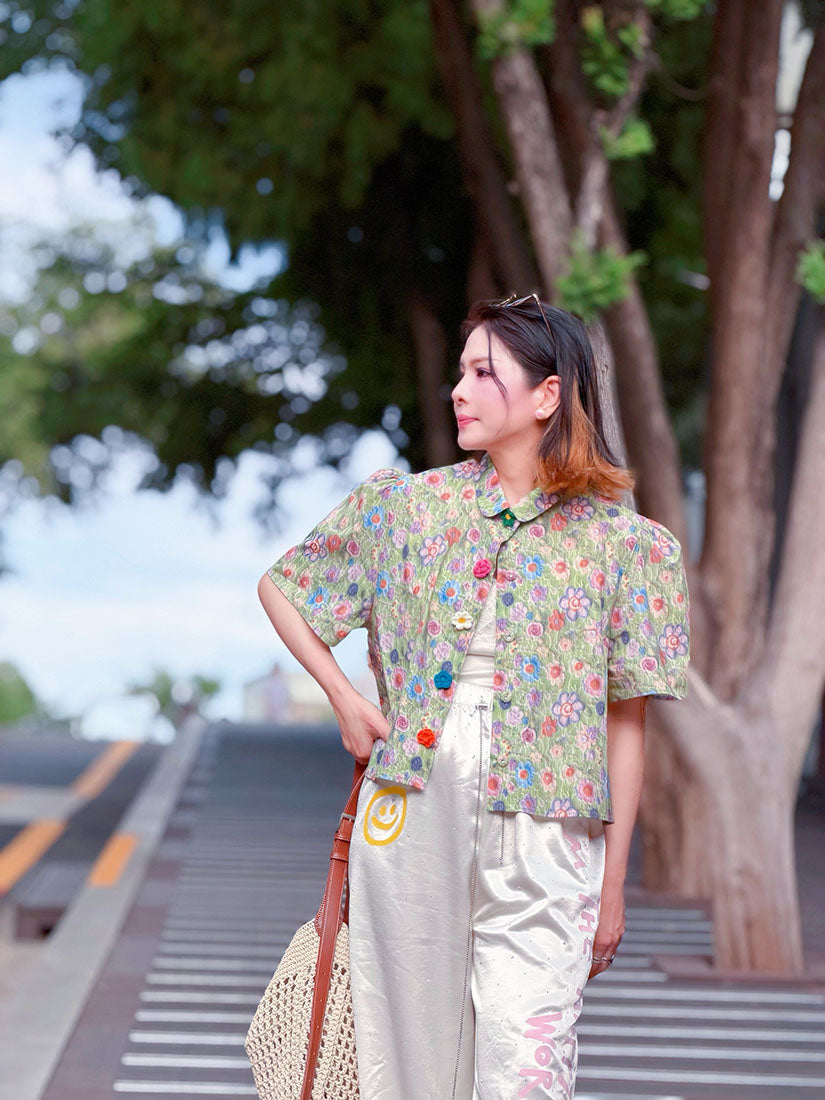 Crochet Floral Printed Blouse (3 Colours)