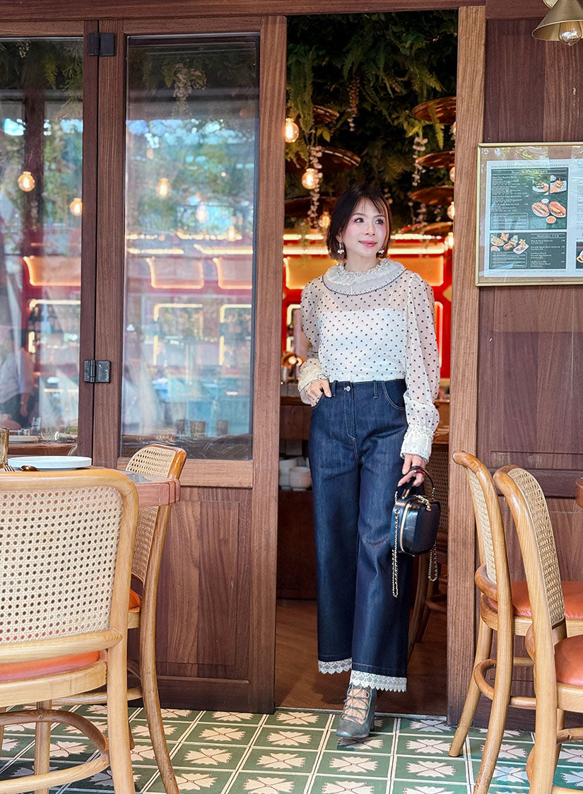 Lace Trim Denim Pants