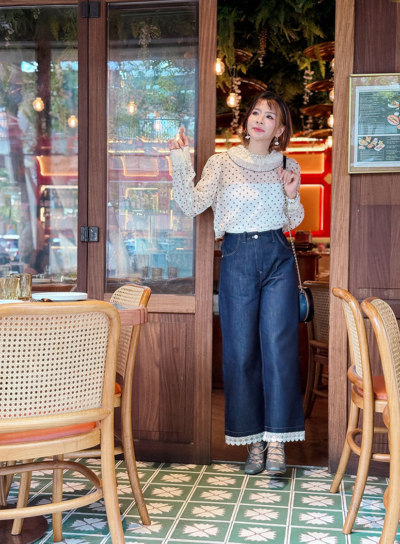 Lace Trim Denim Pants