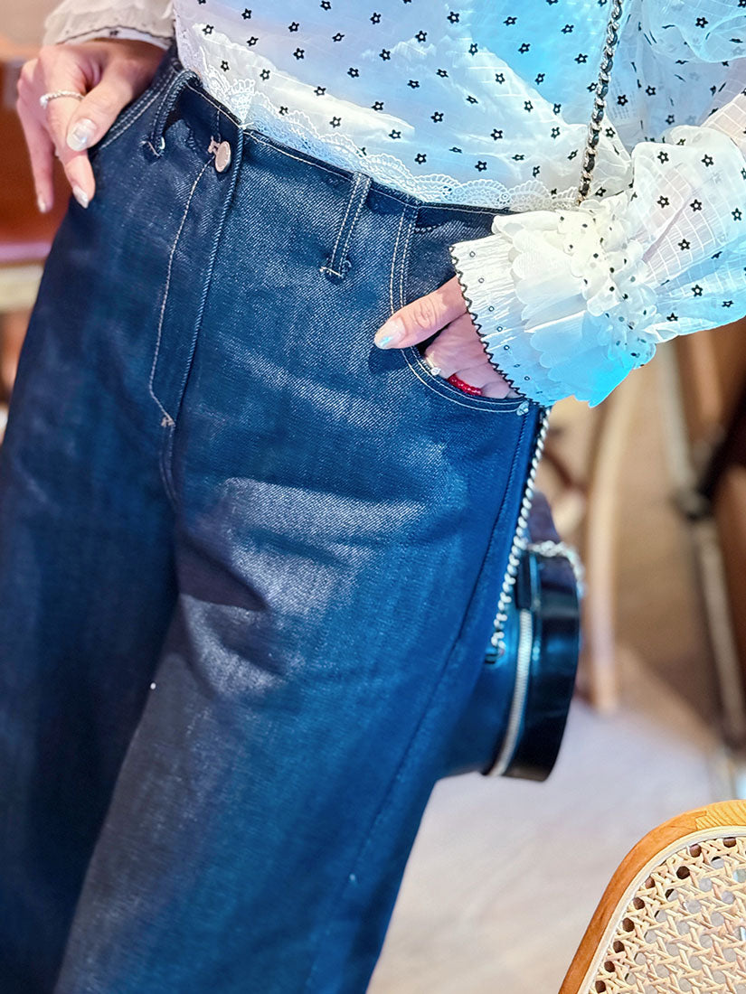 Lace Trim Denim Pants