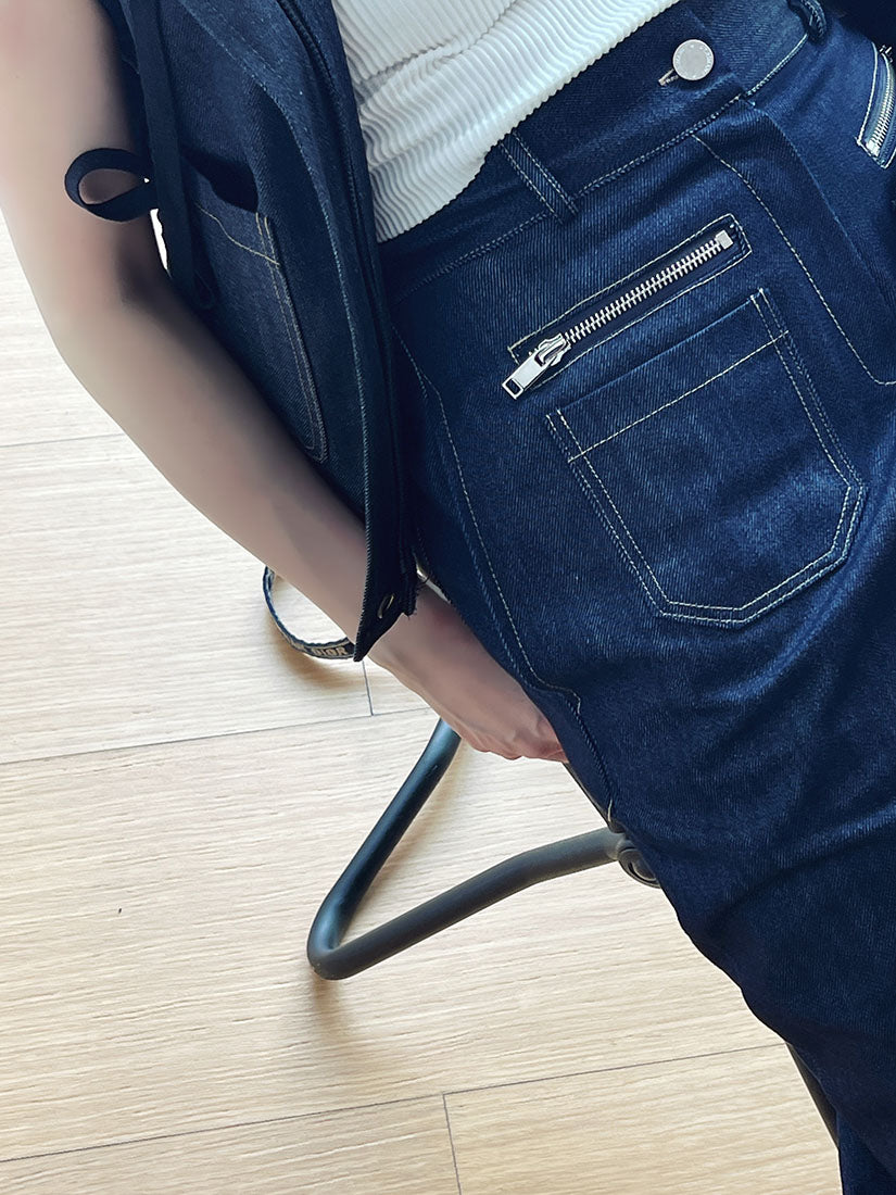 Zipper Pocket Denim Pants
