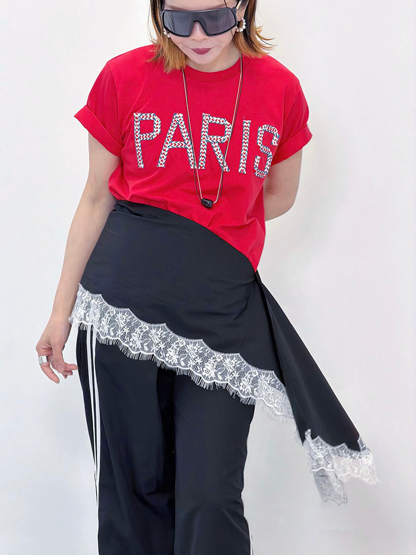 Track Pants With Lace Edge Waist Wrap Scarf (2 Colours)