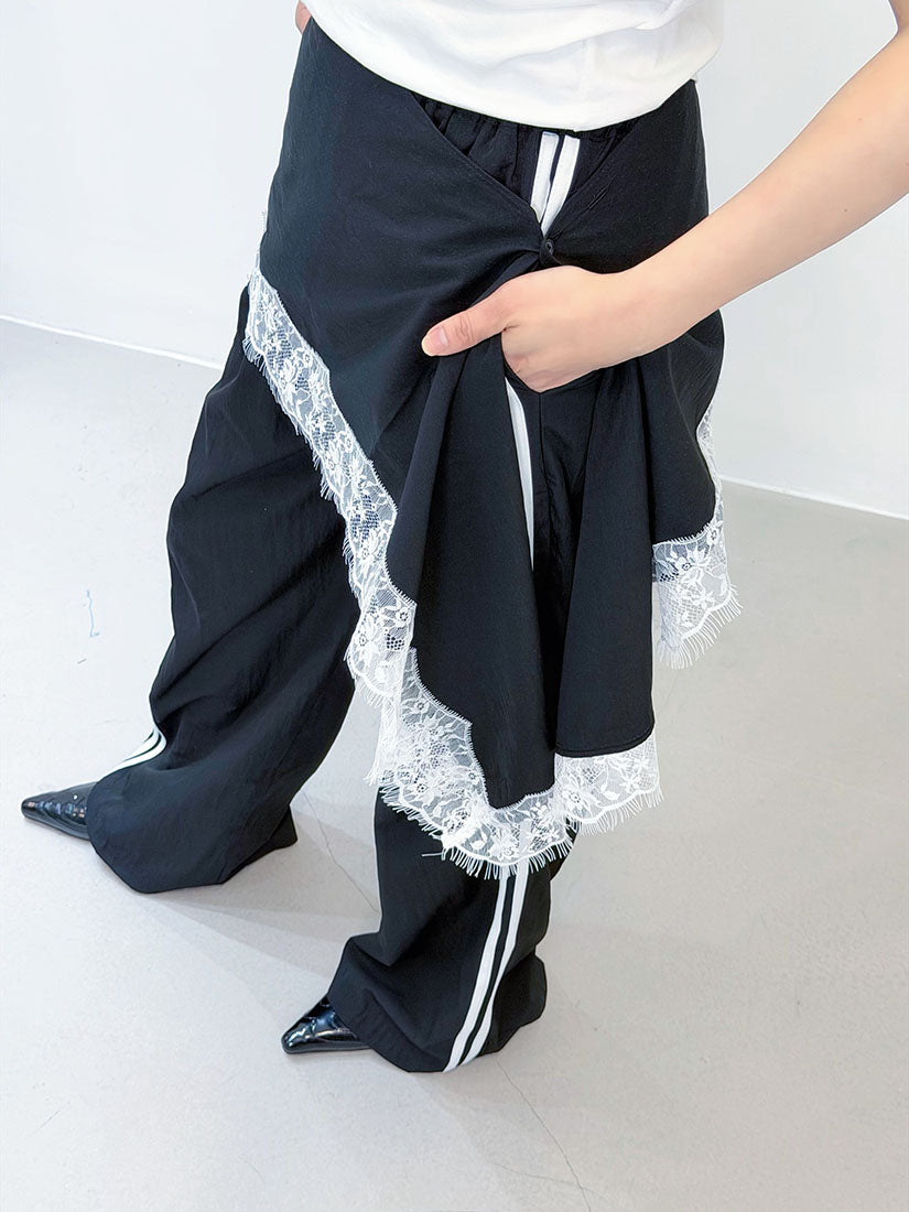 Track Pants With Lace Edge Waist Wrap Scarf (2 Colours)