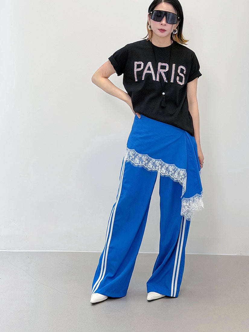 Track Pants With Lace Edge Waist Wrap Scarf (2 Colours)