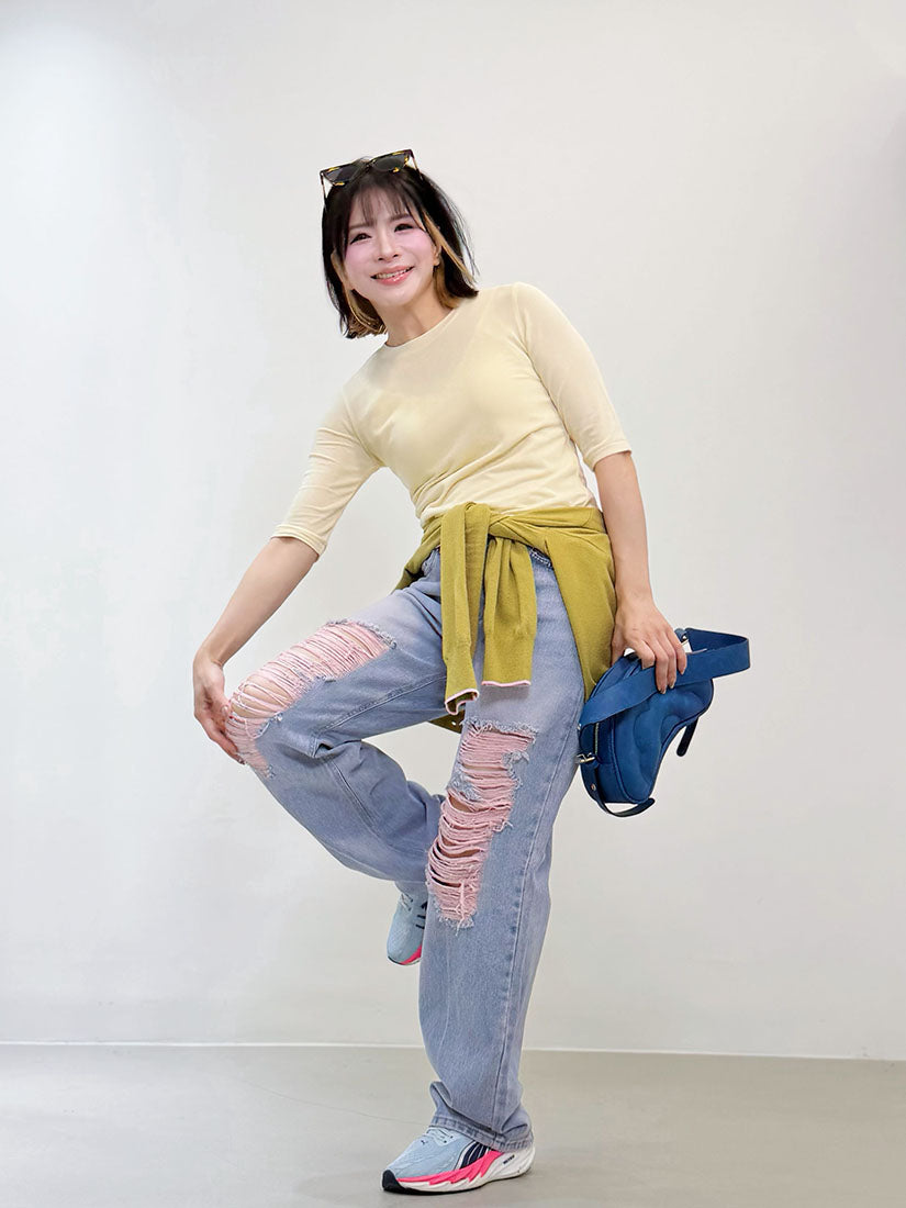 Distressed Pink Fringed Rips Jeans