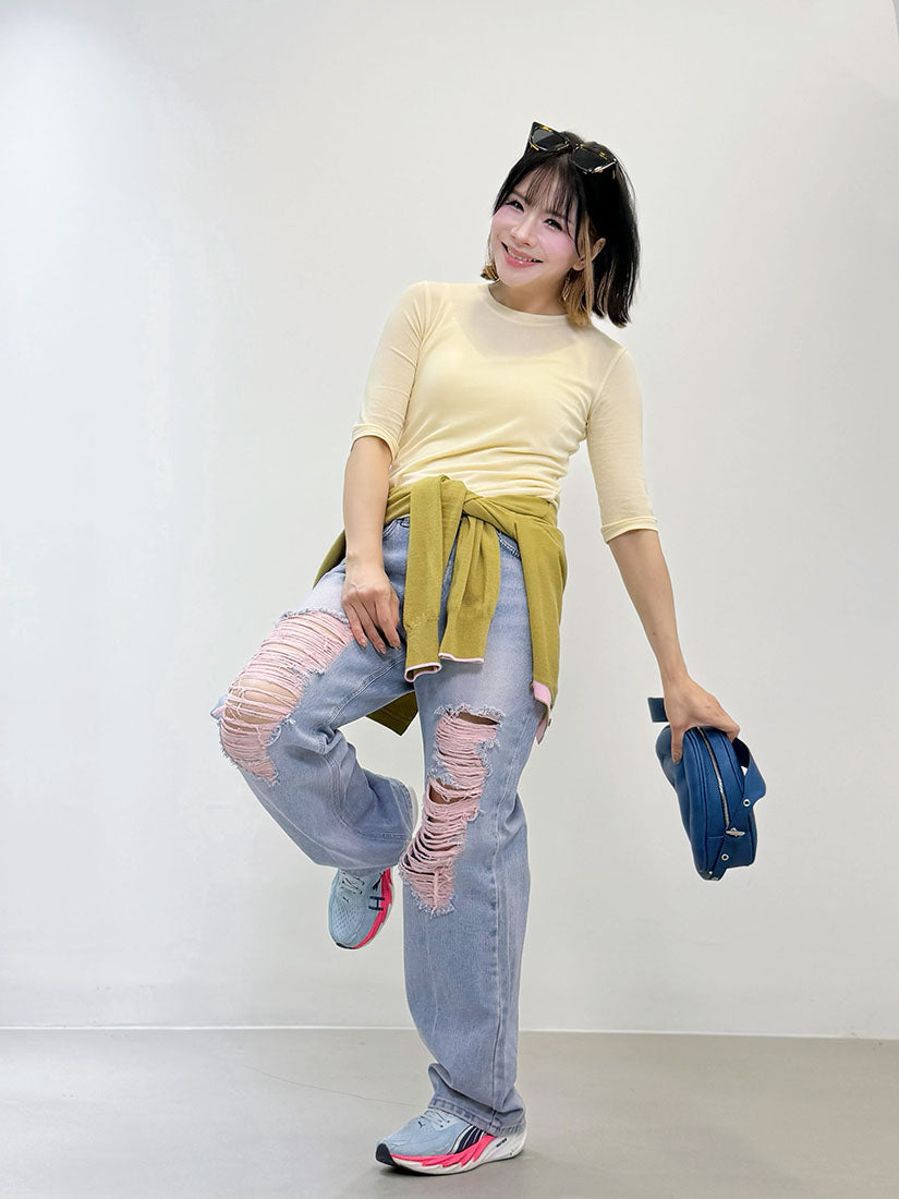 Distressed Pink Fringed Rips Jeans