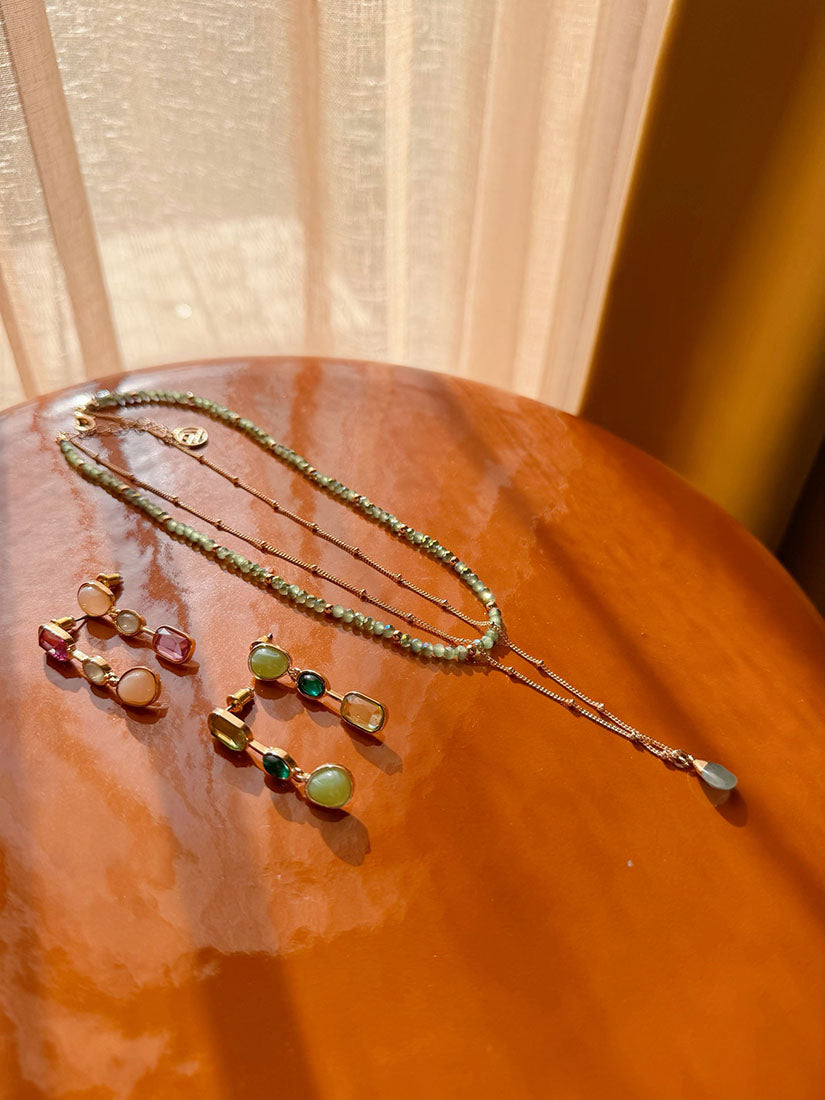 Green Stone Hanging Earrings