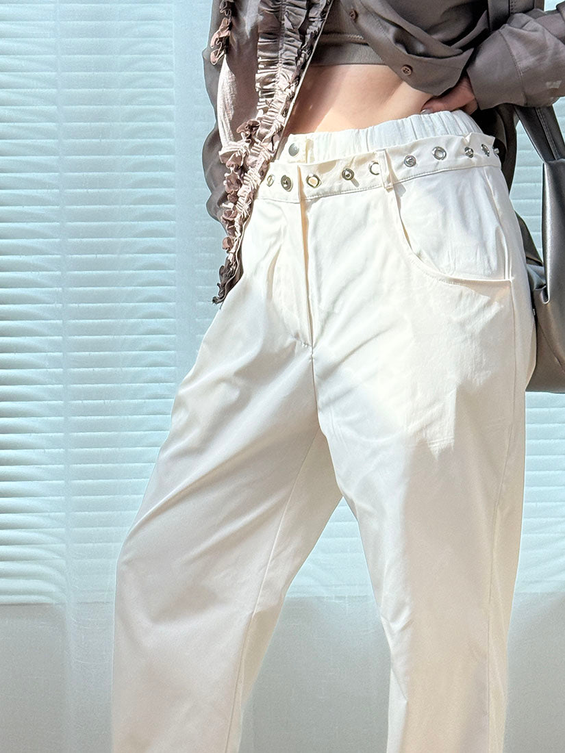 Double Waistband Eyelet Detail Pants (2 Colours)