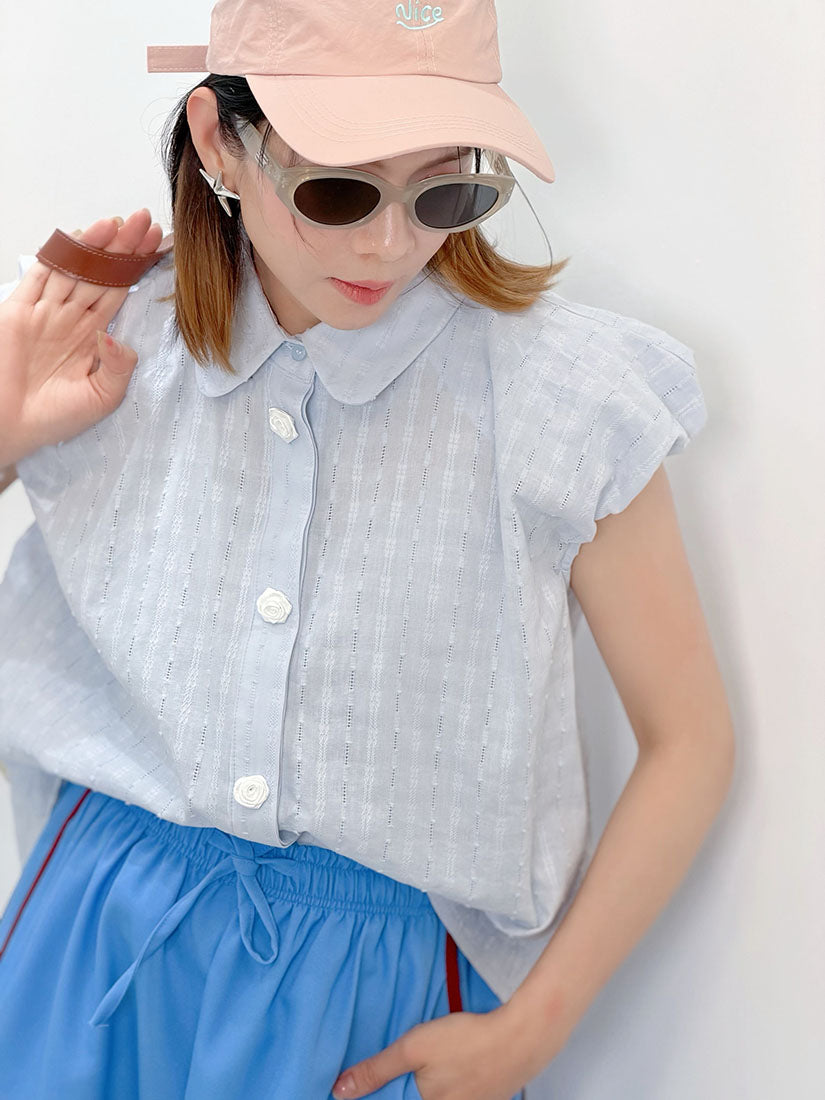 Ribbon Rose Button Texture Shirt (2 Colours)