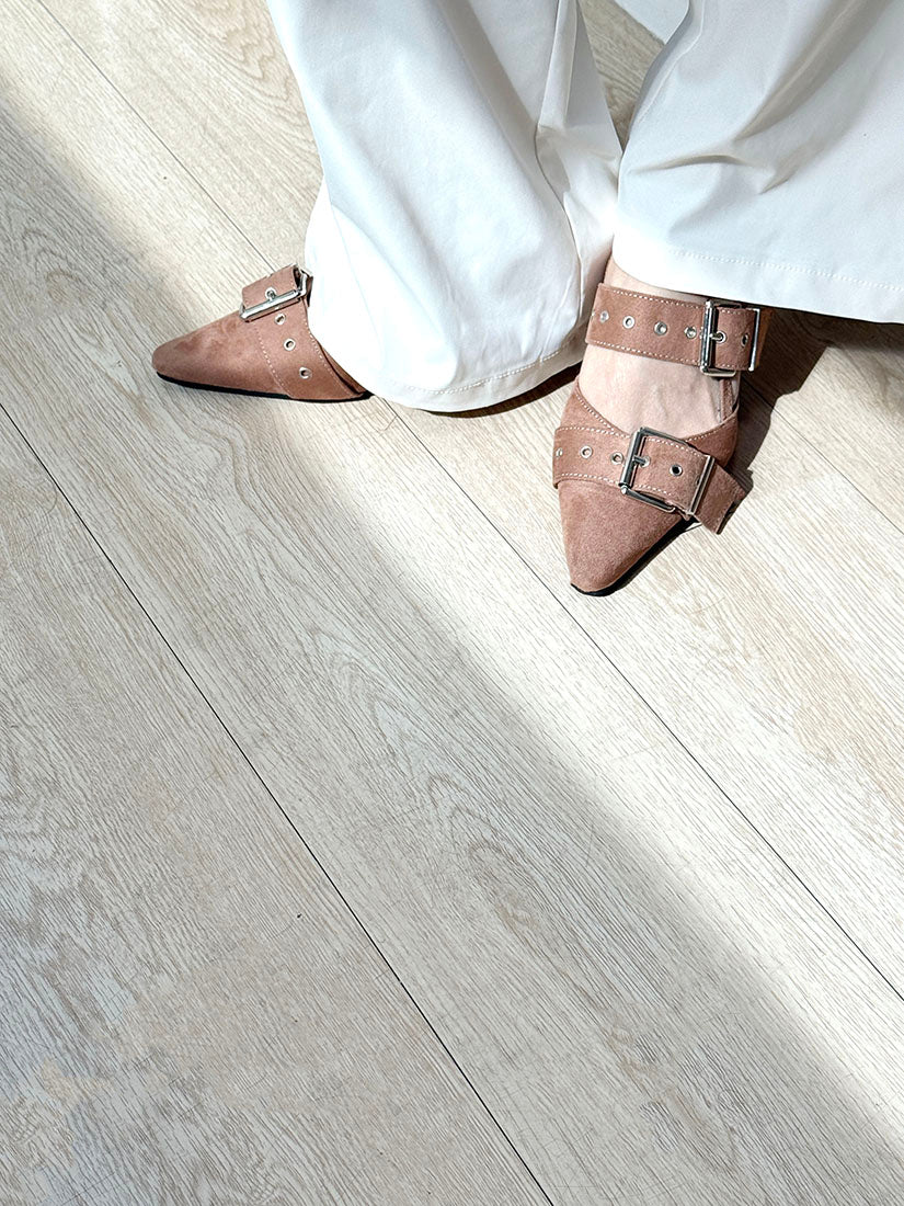Buckle Suede Point Toe Mules (2 Colours)
