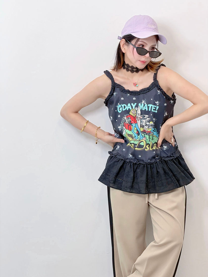 'G Day Mate' Ruffle Hem Cami Top (2 Colours)