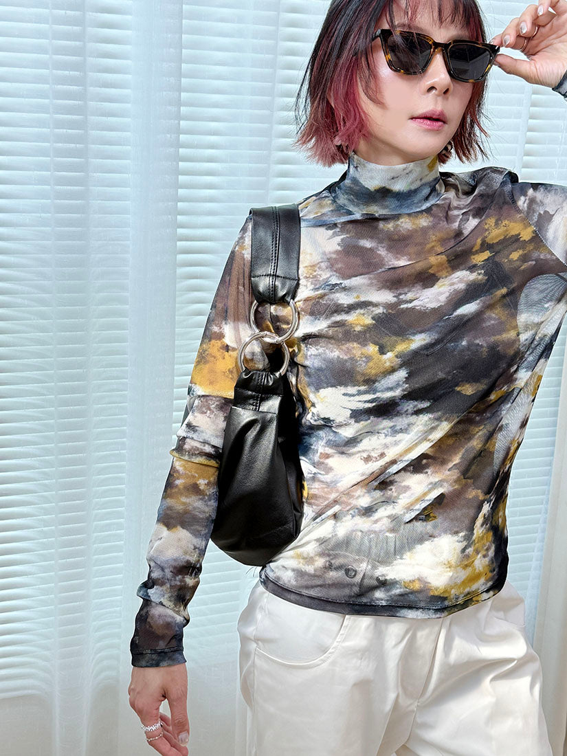 Tie Dye Printed Mock Neck Mesh Top (3 Colours)