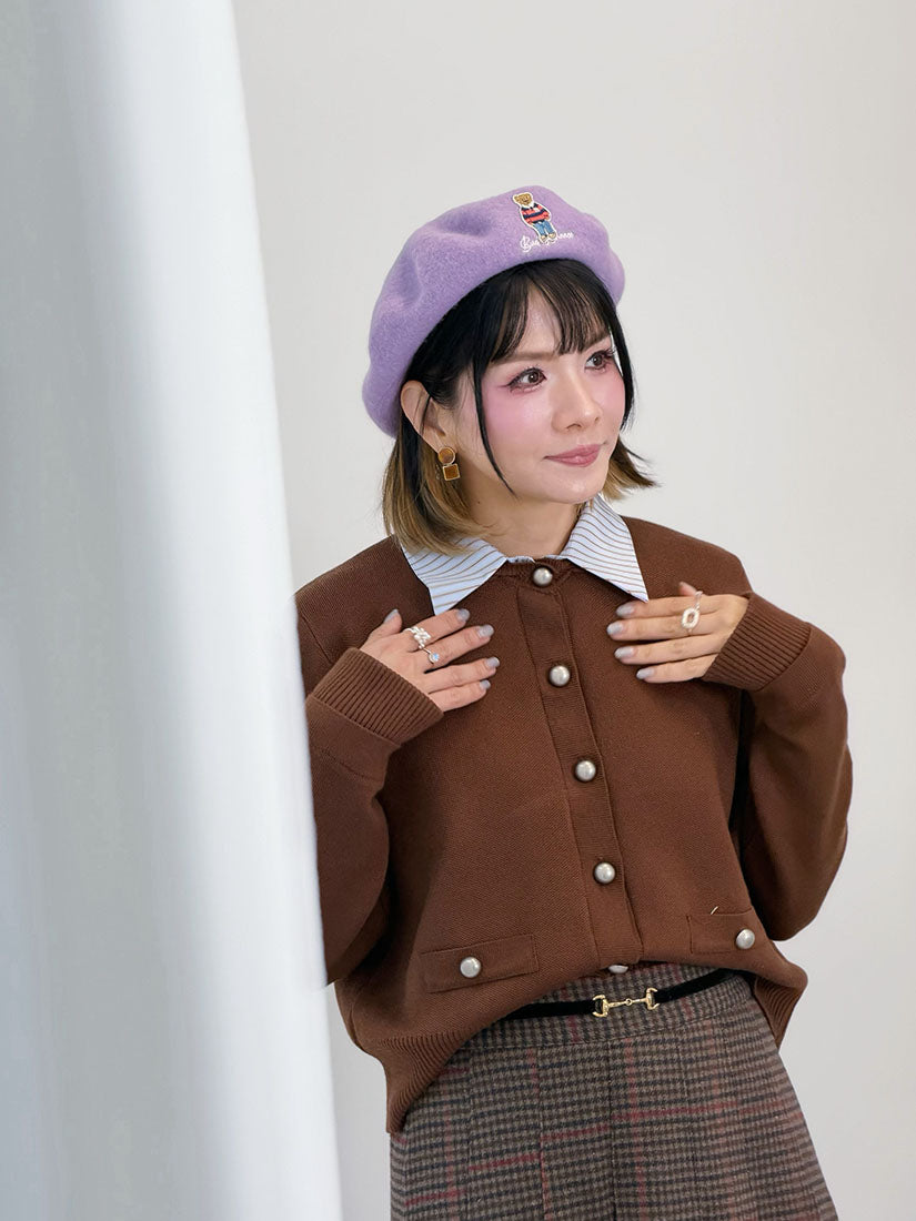 Bear Embroidered Woollen Beret (10 Colours)