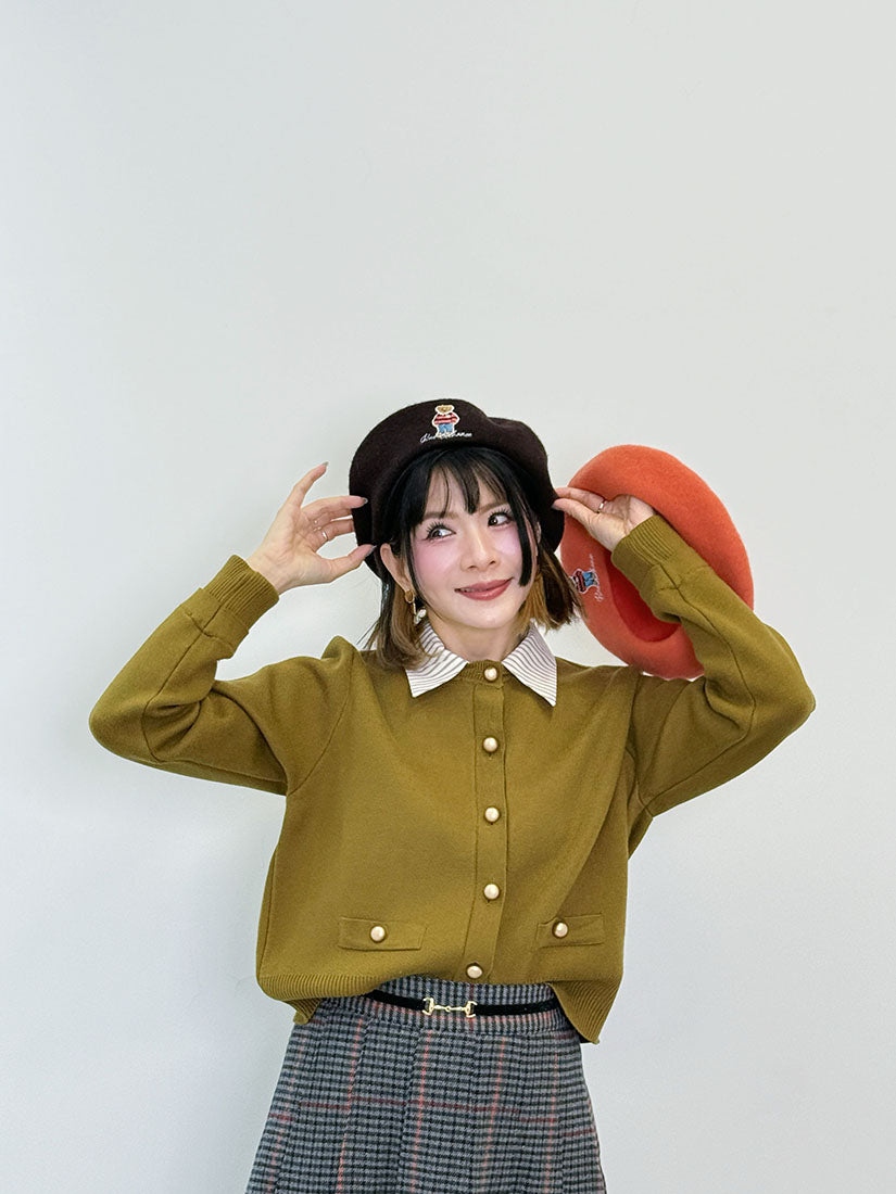 Bear Embroidered Woollen Beret (10 Colours)