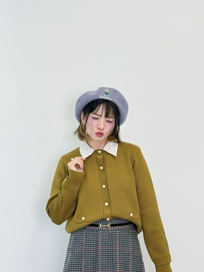 Bear Embroidered Woollen Beret (10 Colours)