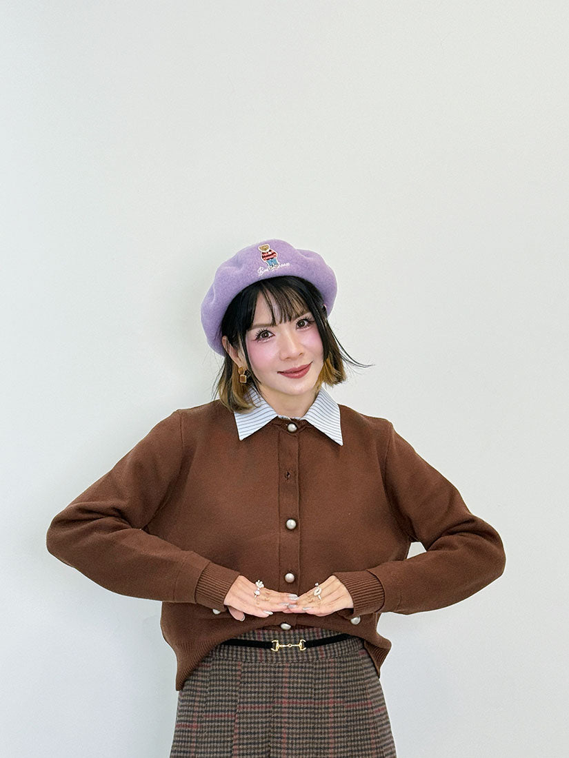 Bear Embroidered Woollen Beret (10 Colours)