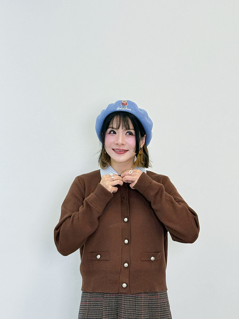 Bear Embroidered Woollen Beret (10 Colours)