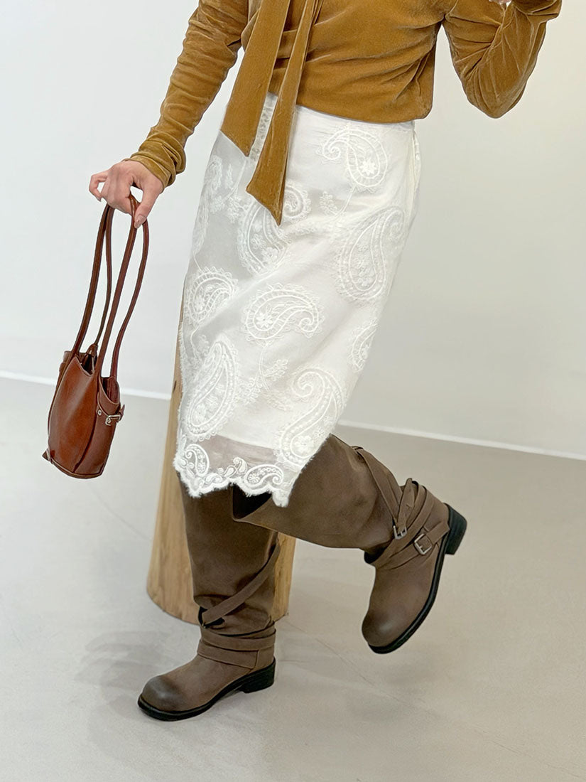 Paisley Embroidered Scalloped Hem Skirt (2 Colours)