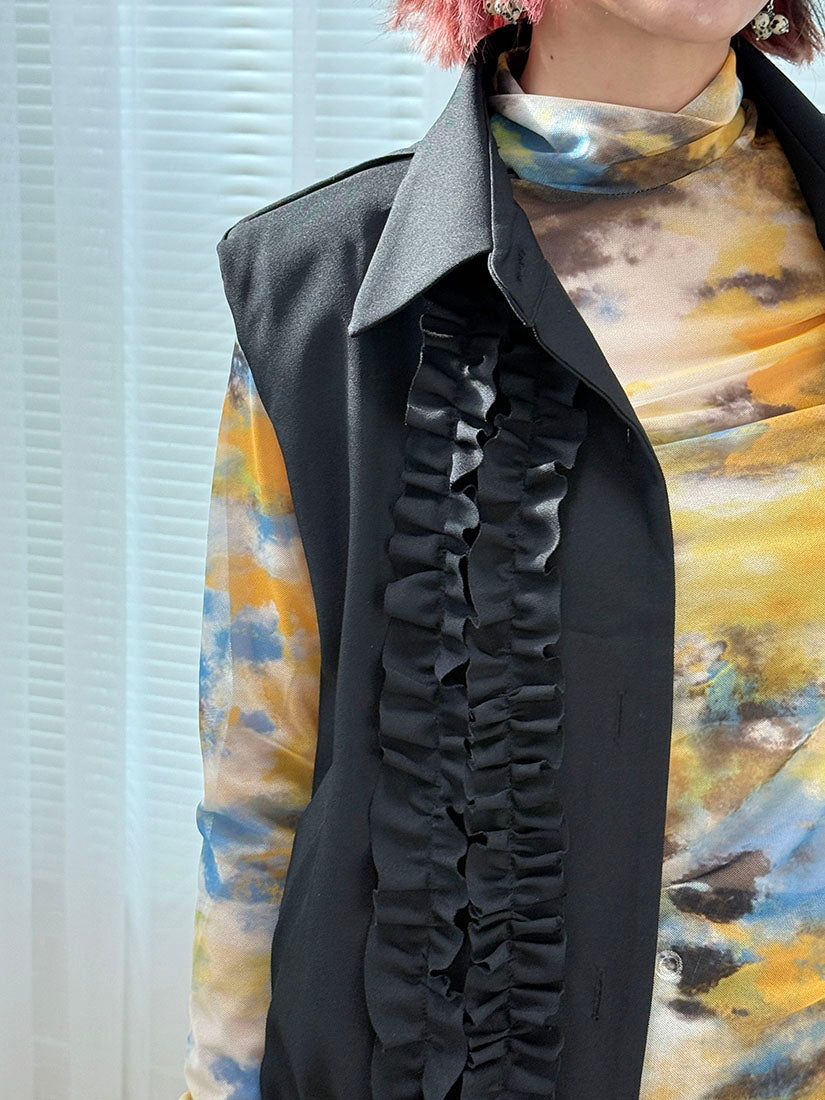 Ruffle Detail Stretchy Waist Vest Jacket (2 Colours)