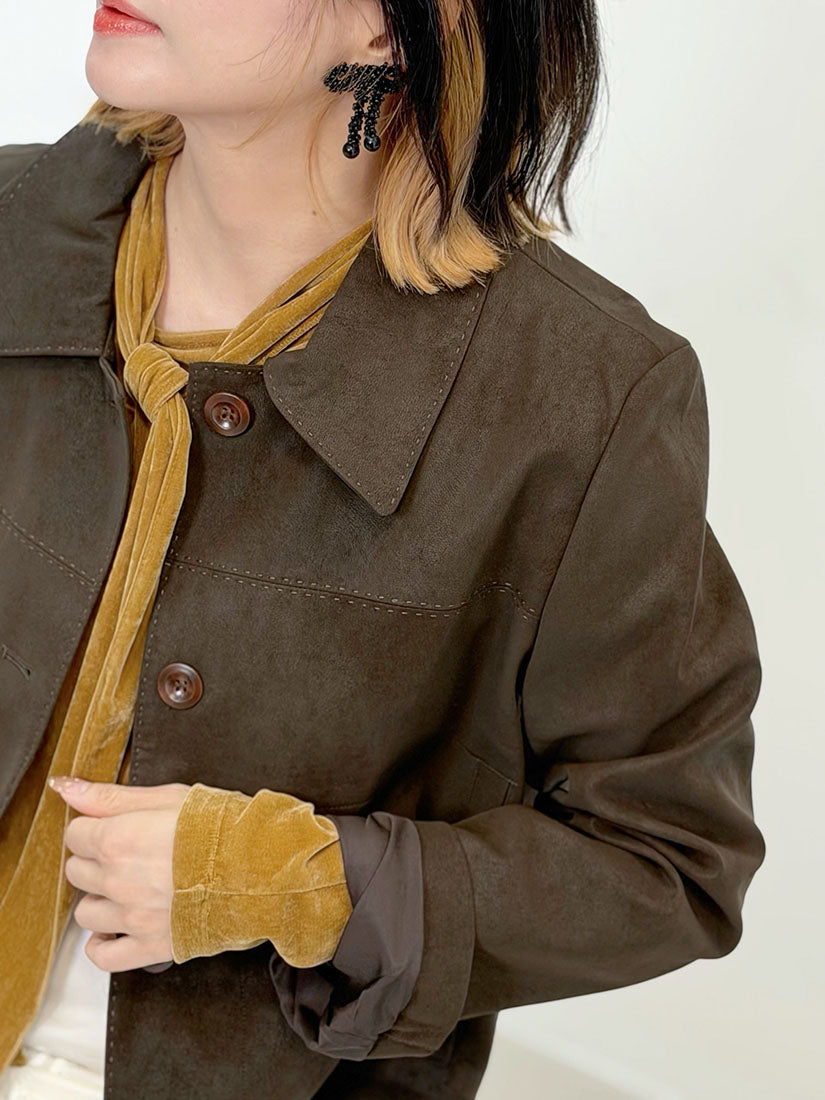 Suede Top With Scarf(3 Colours)