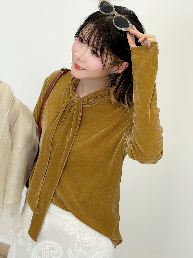 Suede Top With Scarf(3 Colours)