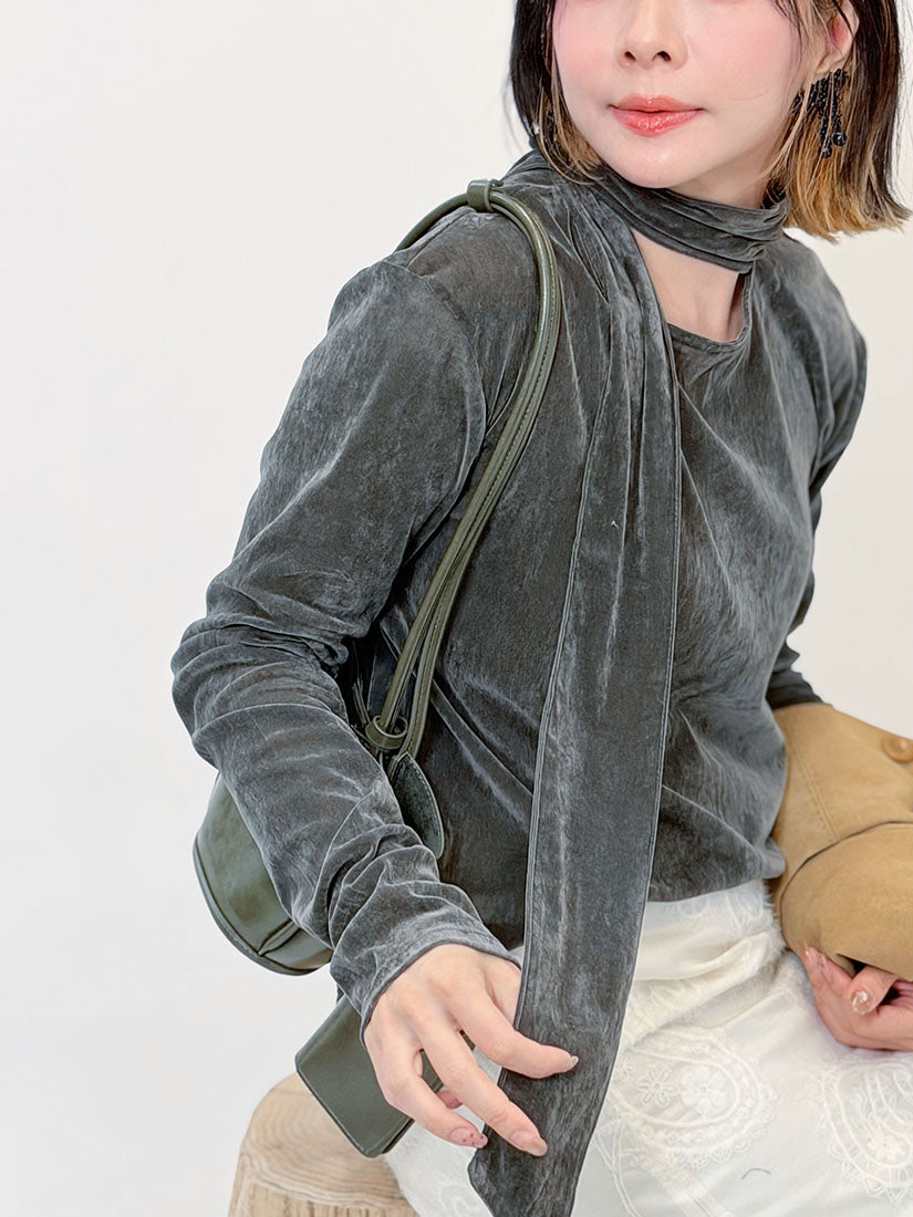 Suede Top With Scarf(3 Colours)