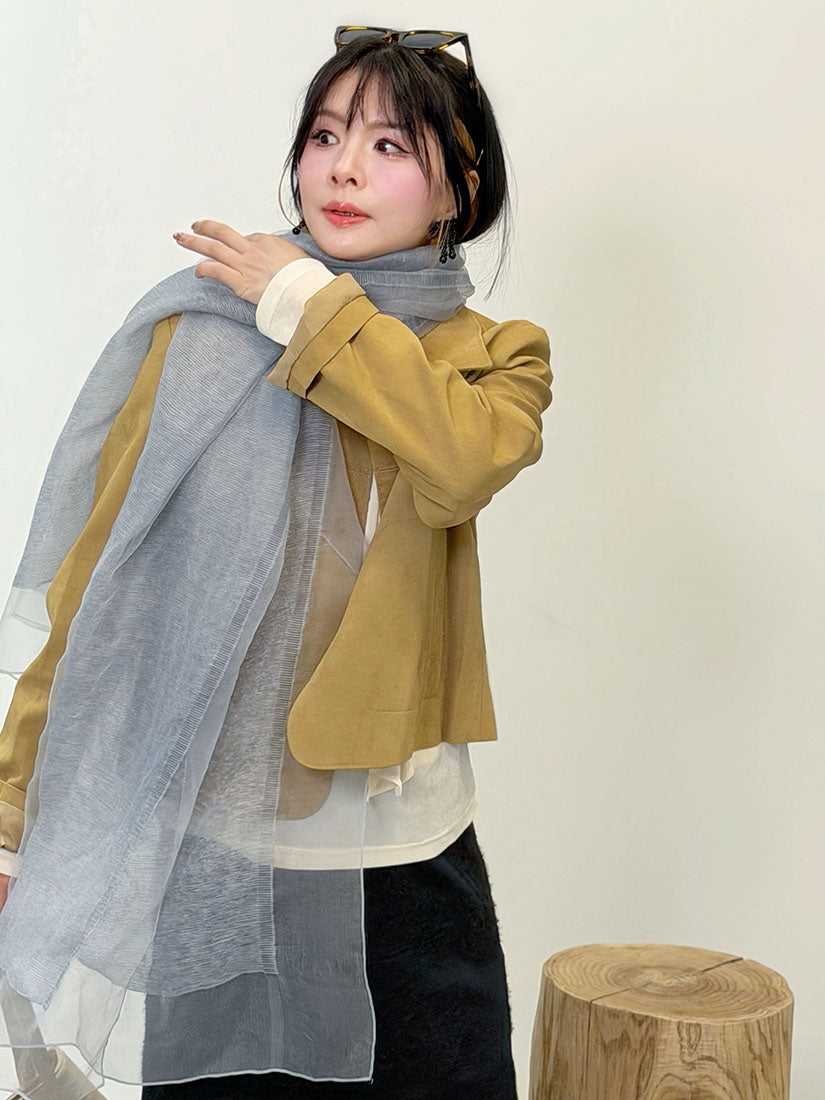 Wool Yarn Trim Sheer Gauze Scarf (3 Colours)